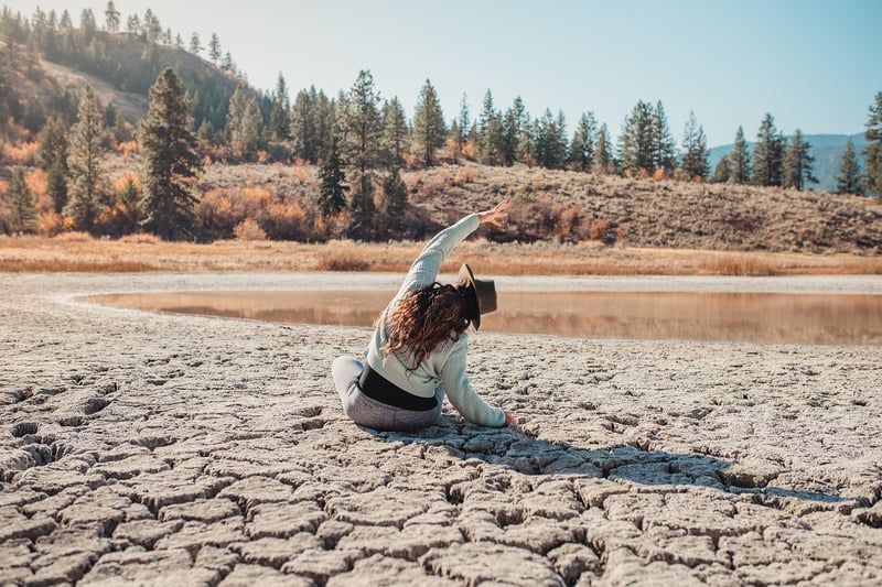 Yoga Woman Sunset Pond